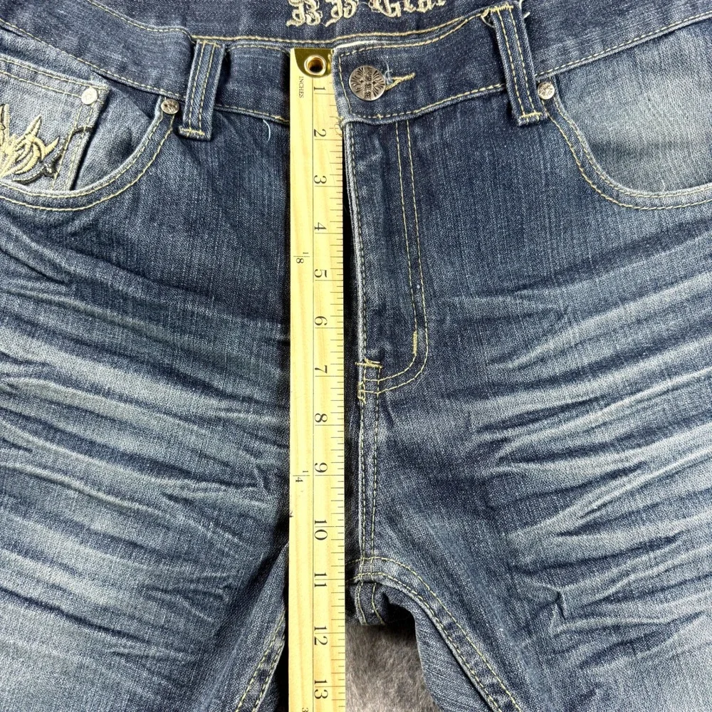 BB Gear Denim Distressed Jeans Mens 36x29‎ Straight Leg Y2K Embroidered vtg